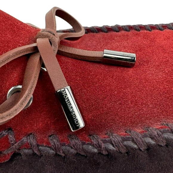 NWOB Louis Vuitton Red & Brown Suede w/ Leather Bow Loafer Shoes Size 7.5 - Picture 9 of 12